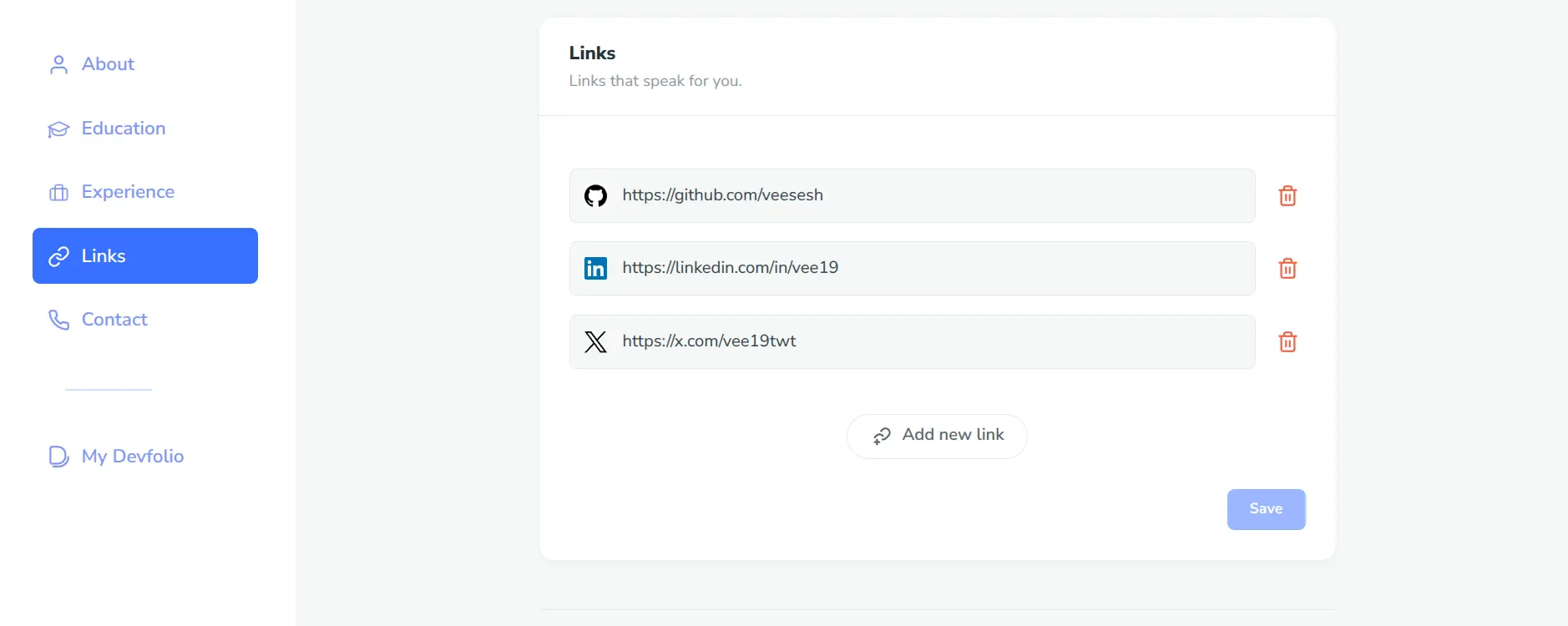Links input